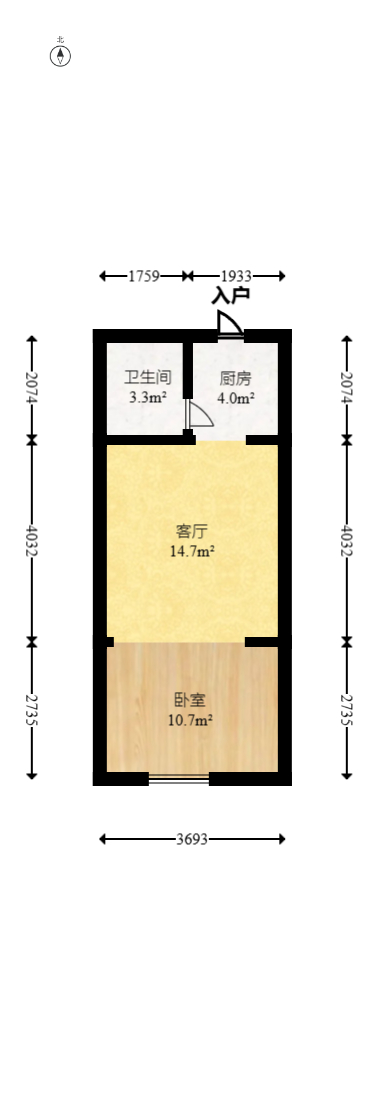 Cross尚公馆  1室1厅1卫   30.00万室内图1
