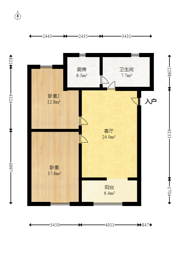 三六一四厂宿舍 2室2厅1卫 30.0万 三六一四厂宿舍 2室2厅1卫 30.0万户型图