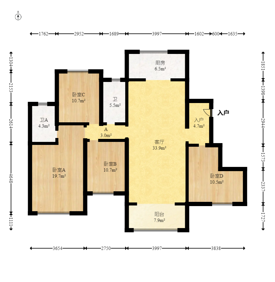 振业城四期  4室2厅2卫   189.50万室内图1