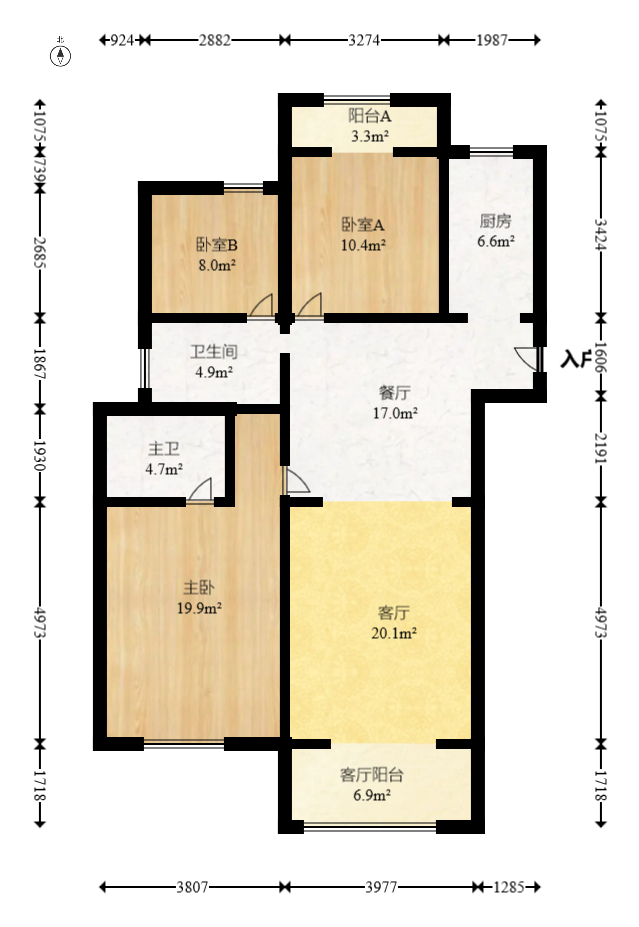 北辰中央公园DF区  3室2厅2卫    110.0万室内图1