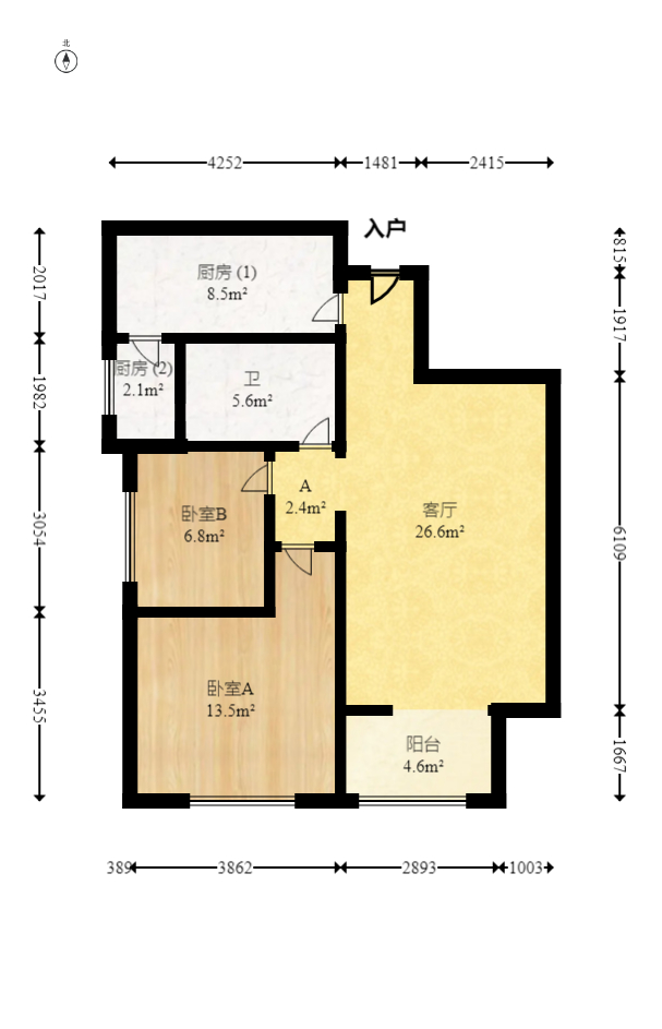 中房F联邦  2室2厅1卫   56.00万室内图1