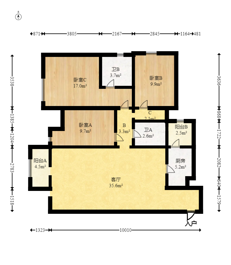 里约荟  3室2厅1卫   89.00万室内图1