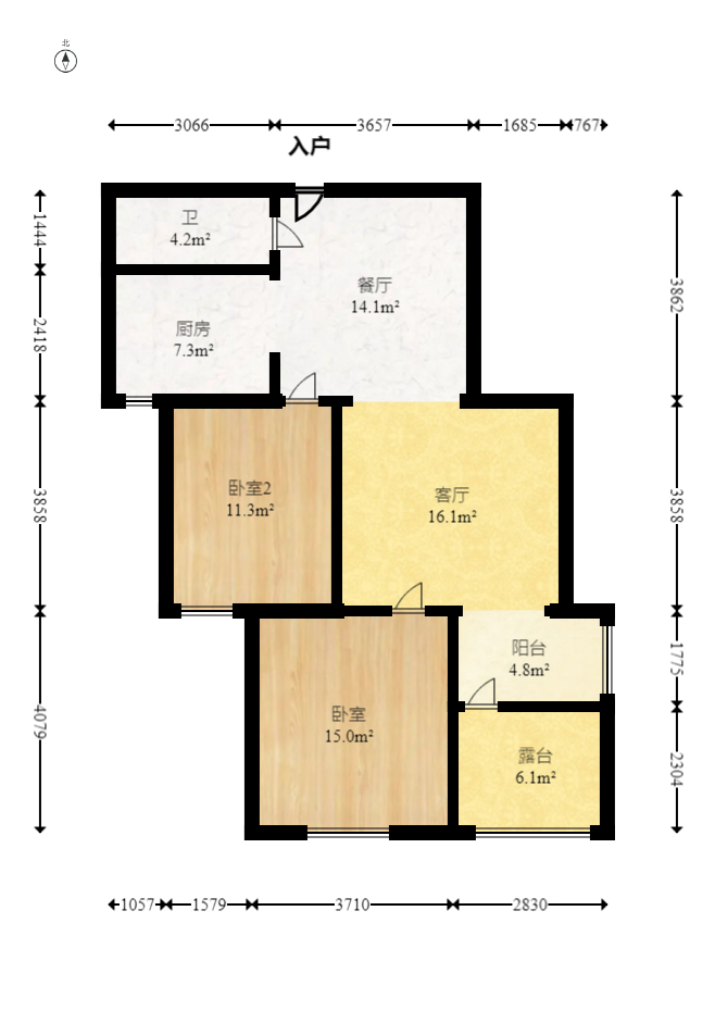 长房时代城  2室2厅1卫   91.00万室内图1