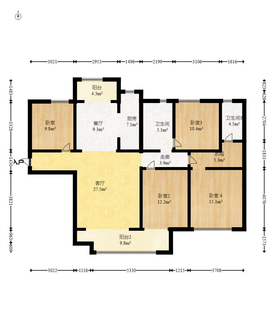 时代印记（长沙时代印记花园）  4室2厅2卫   195.00万室内图1