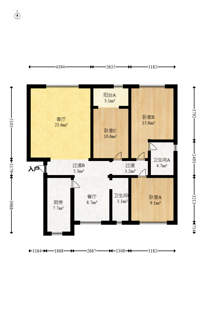智邦家园  3室2厅2卫   125.00万室内图1