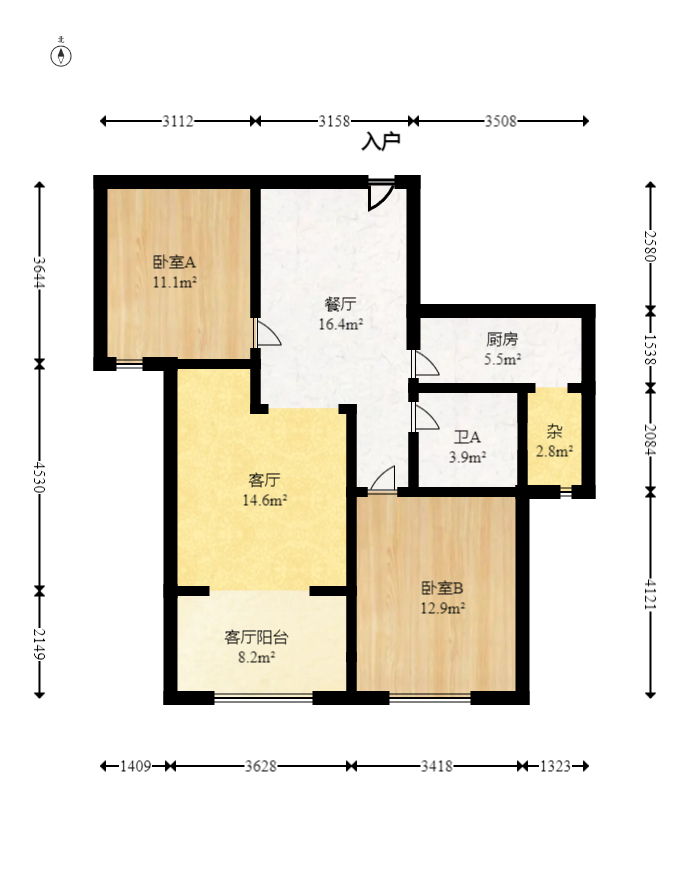 华韵城市海岸  2室2厅1卫   111.00万室内图1