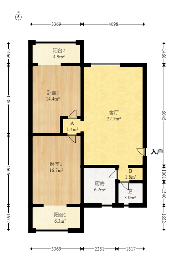 雄踞都市东家 2室2厅1卫 55.0万 雄踞都市东家 2室2厅1卫 55.0万户型图