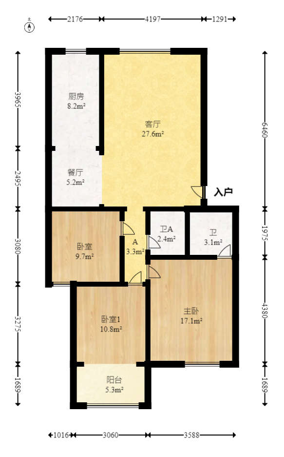 泰时三湘金地  3室1厅1卫   65.00万室内图1