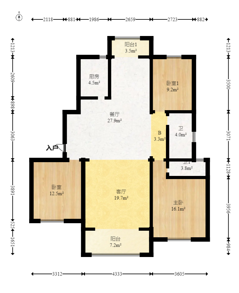 荣盛城  3室2厅2卫    90.0万 荣盛城  3室2厅2卫    90.0万户型图