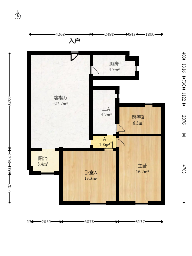 绿地中央广场  3室2厅1卫   118.00万室内图1