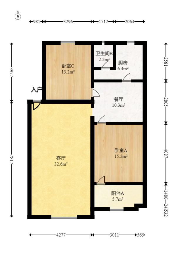 轻化公司宿舍向东南6号（产权南湖路46号）  2室2厅1卫   48.30万室内图1