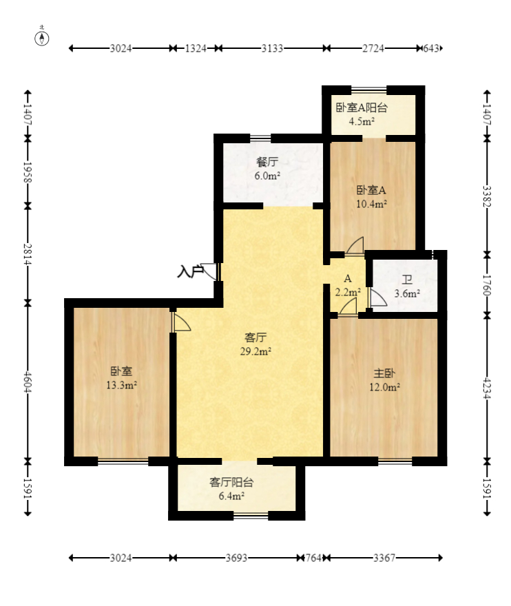 艺源颂雅小区（719街区）  3室2厅1卫   66.80万室内图1