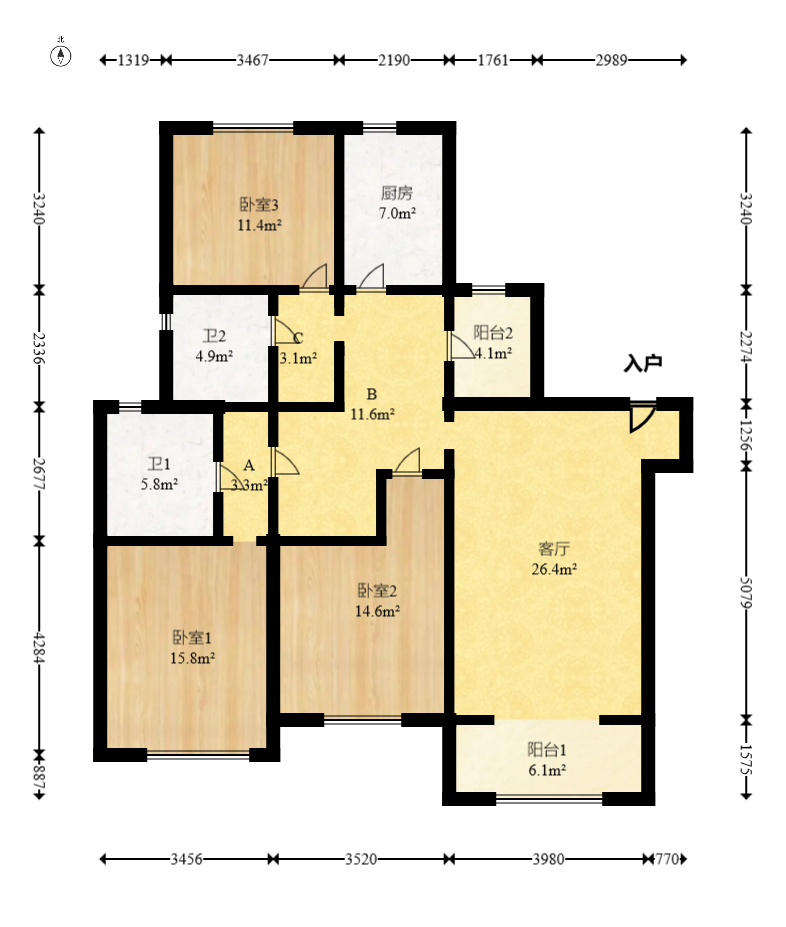锦天金岸雅苑  3室2厅1卫    112.0万 锦天金岸雅苑  3室2厅1卫    112.0万户型图