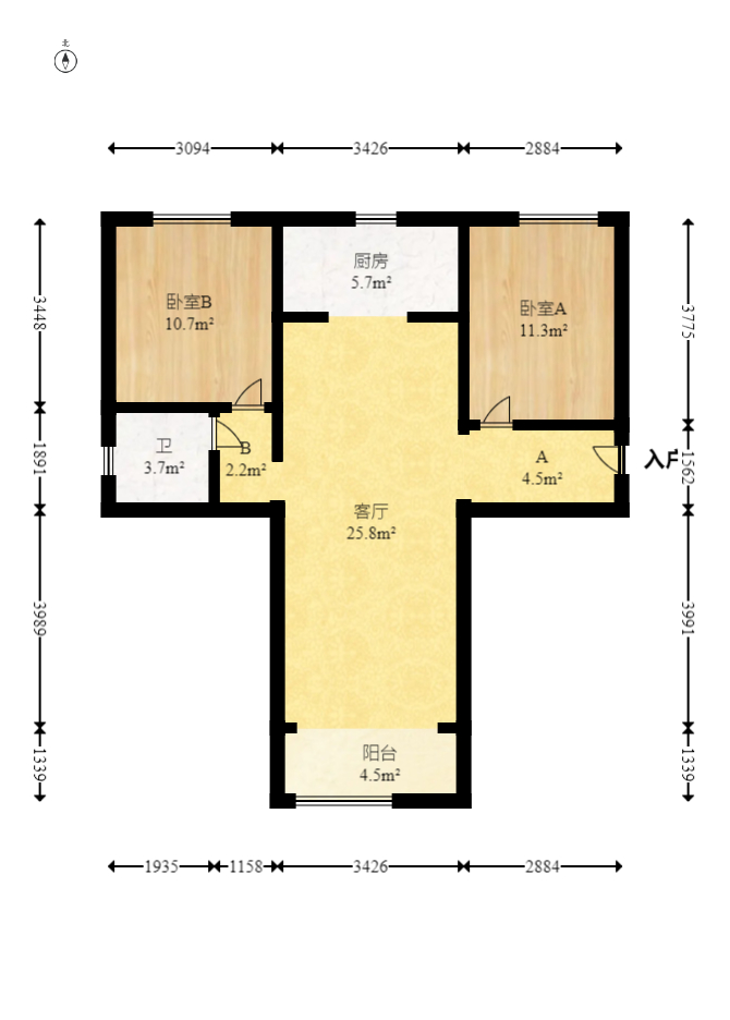 碧桂园公园壹号（凯怡茗苑）  3室2厅1卫   70.00万室内图1