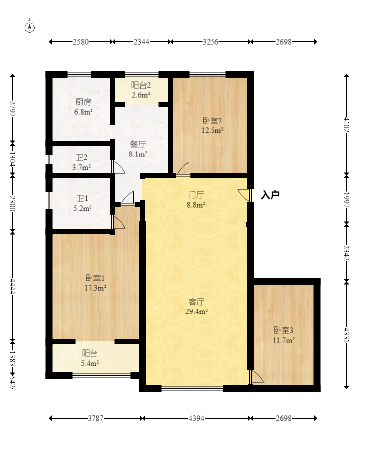 柠檬丽都  3室2厅1卫   92.00万室内图1