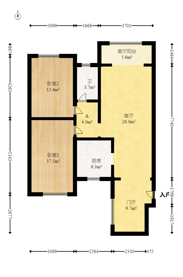 长城雅苑  2室2厅1卫   90.00万室内图1