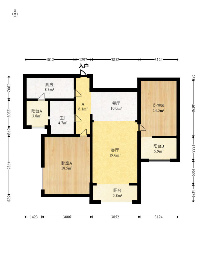 中建麓山和苑  3室2厅1卫   80.00万室内图1