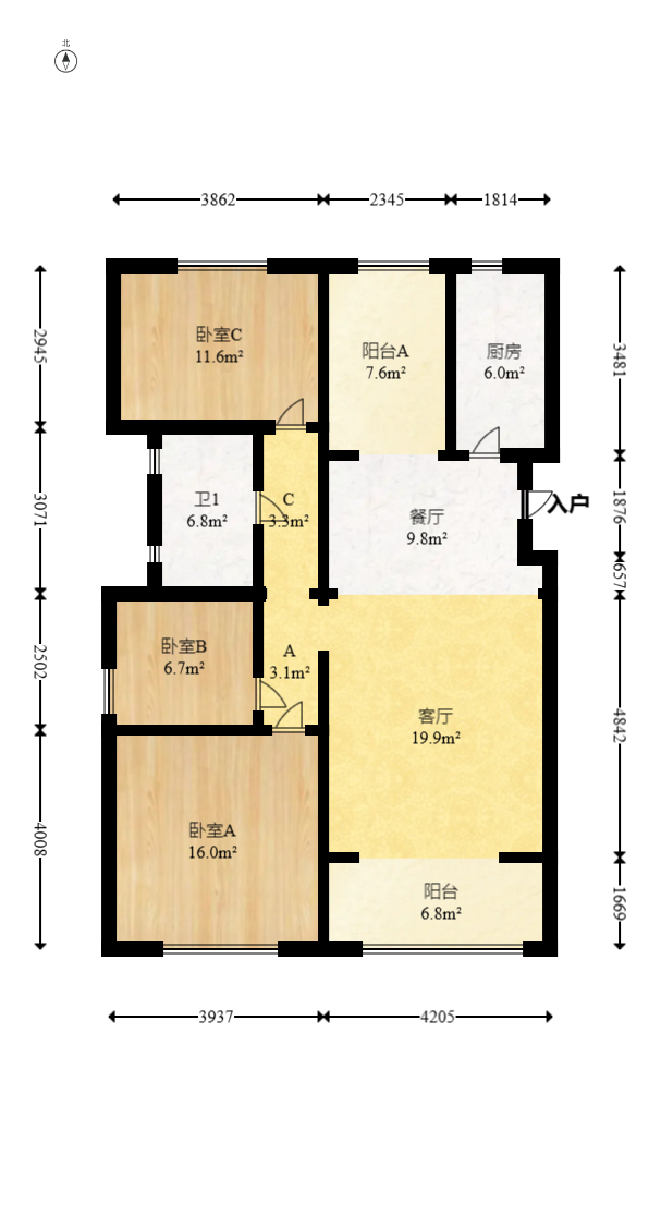 洋湖时代  4室2厅1卫   80.00万室内图1