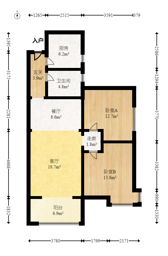 保利花园  2室2厅1卫   84.00万室内图1