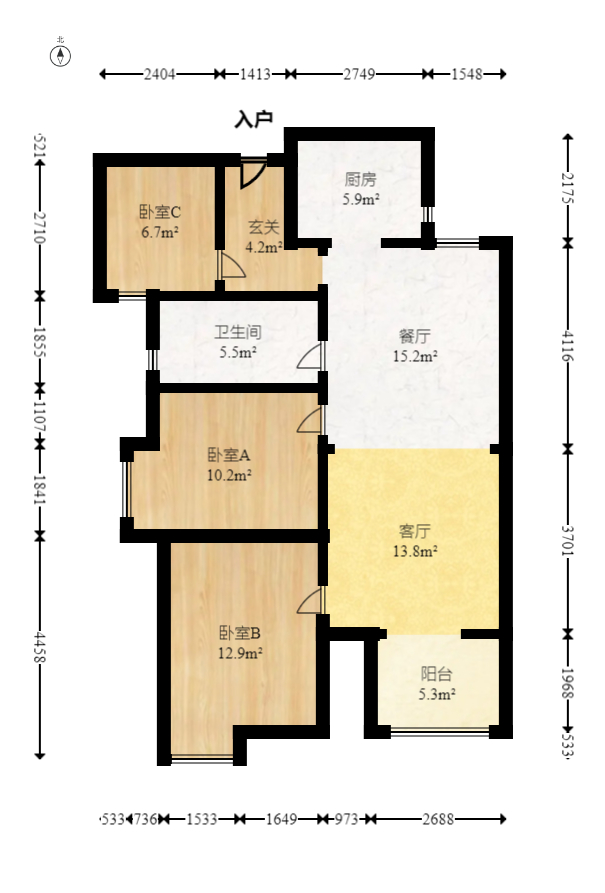北辰中央公园C区  3室2厅1卫   102.80万室内图1