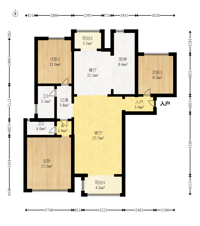 北辰三角洲B2E2区  3室2厅2卫   205.00万室内图1