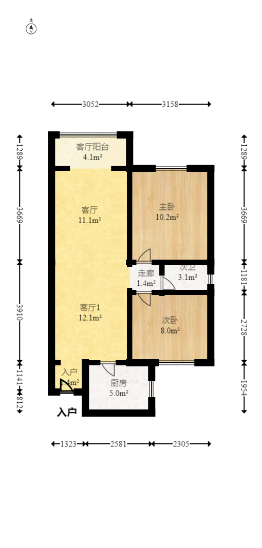 道客和悦坊  2室2厅1卫   115.00万室内图1