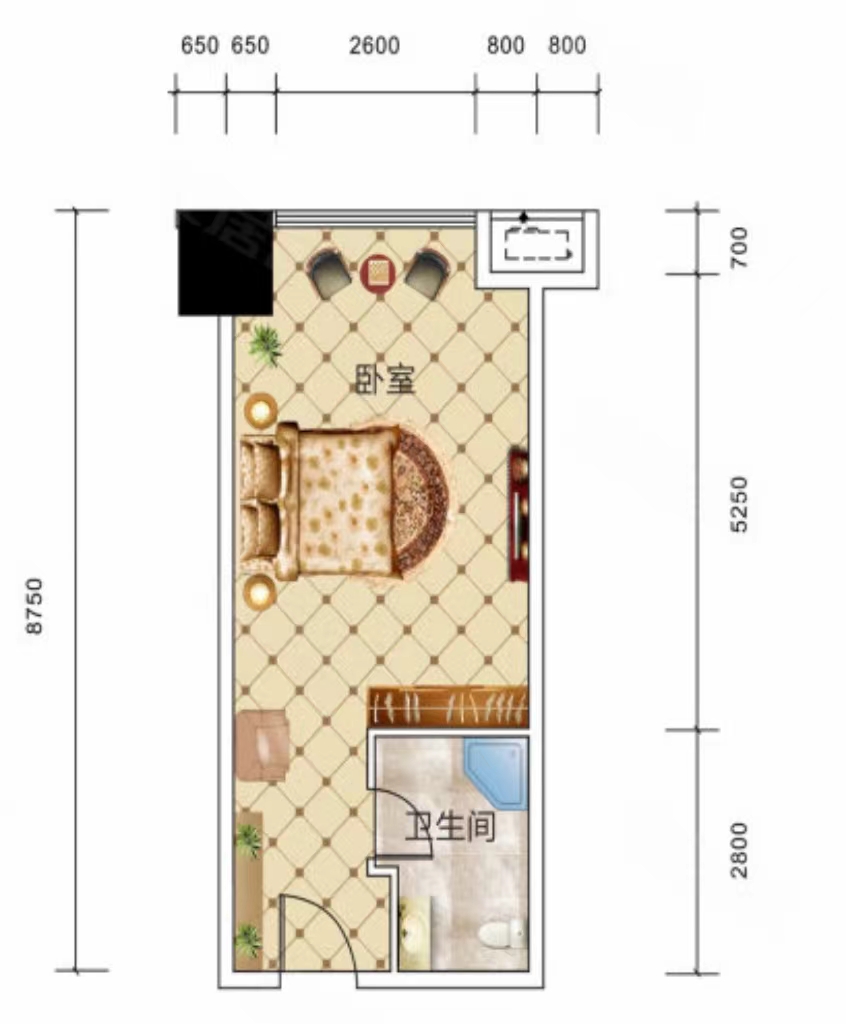 朗廷览江 1室1厅1卫 21.8万 朗廷览江 1室1厅1卫 21.8万室内图