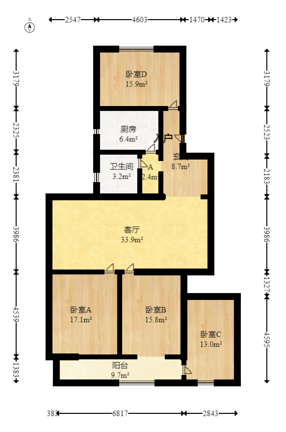 便河边社区（便河边单位房）  4室2厅2卫   98.00万室内图1