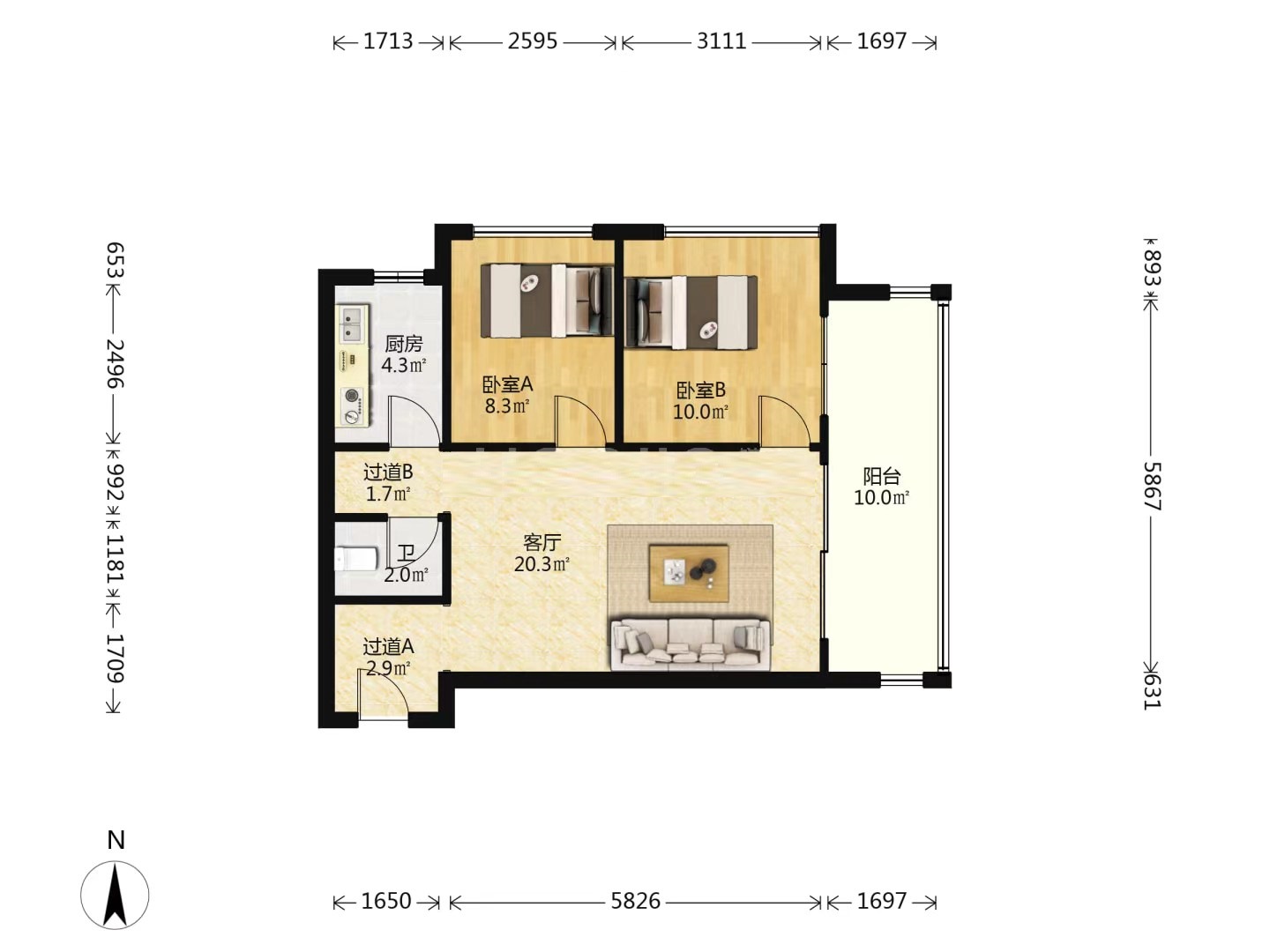 中泰财富湘江 2室1厅1卫 47.8万 中泰财富湘江 2室1厅1卫 47.8万室内图