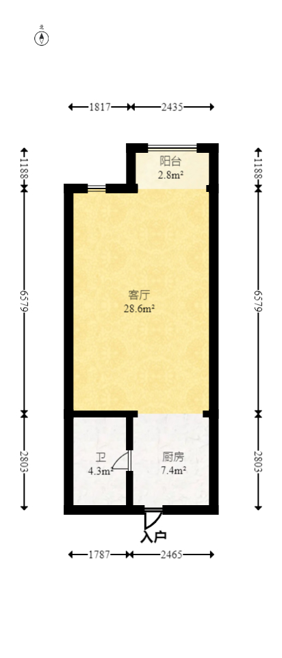 YO领域（领御大厦）  1室1厅1卫   45.00万室内图1