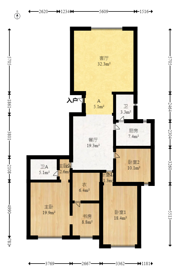 朝阳欣园  3室2厅2卫   160.00万室内图1