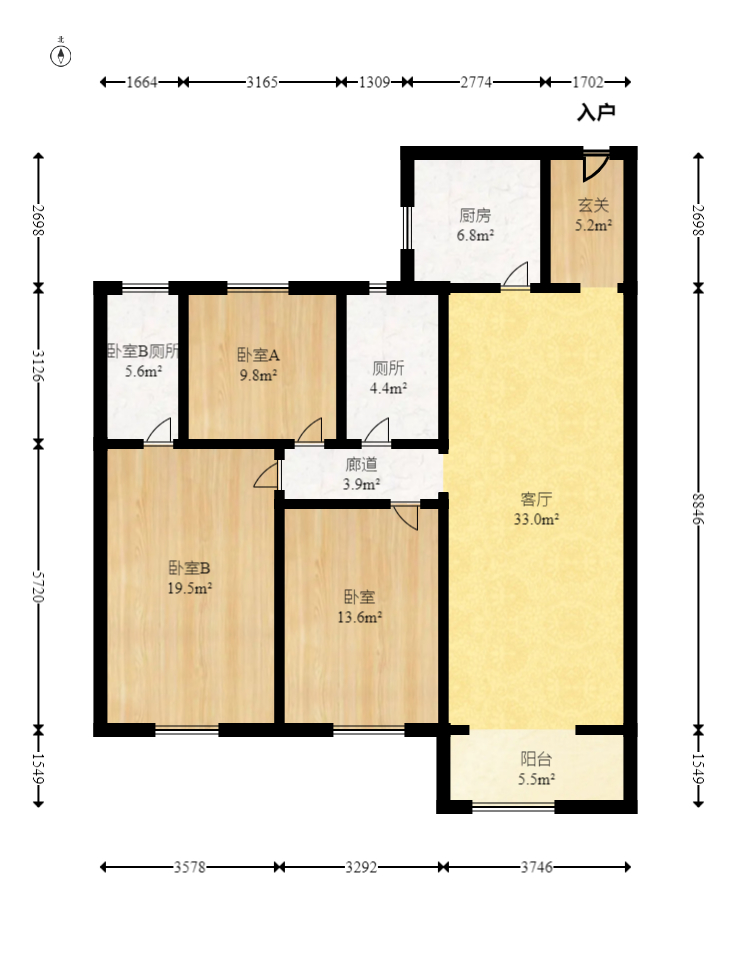 中海阅麓山一期  3室2厅2卫   160.00万室内图1