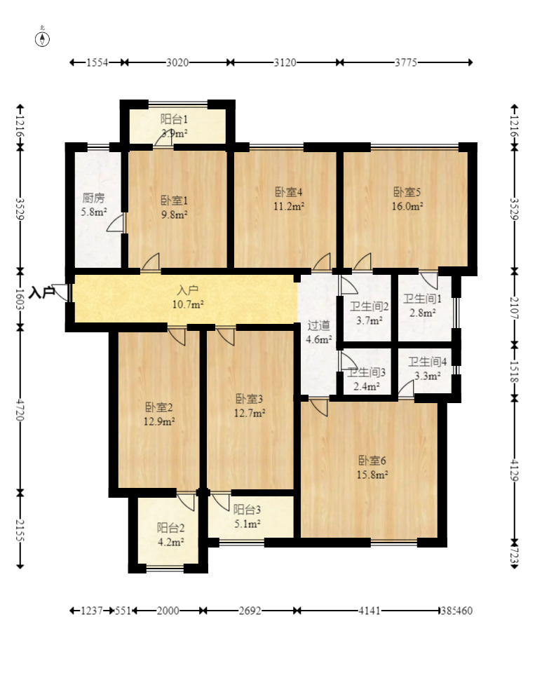 北辰三角洲C3区  3室2厅2卫   259.00万室内图1