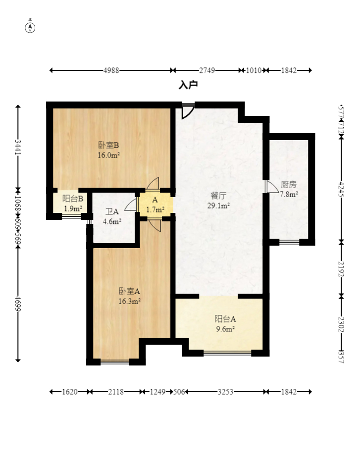 五矿万境水岸二期（五矿万境水岸和苑）  2室2厅1卫   114.90万室内图1