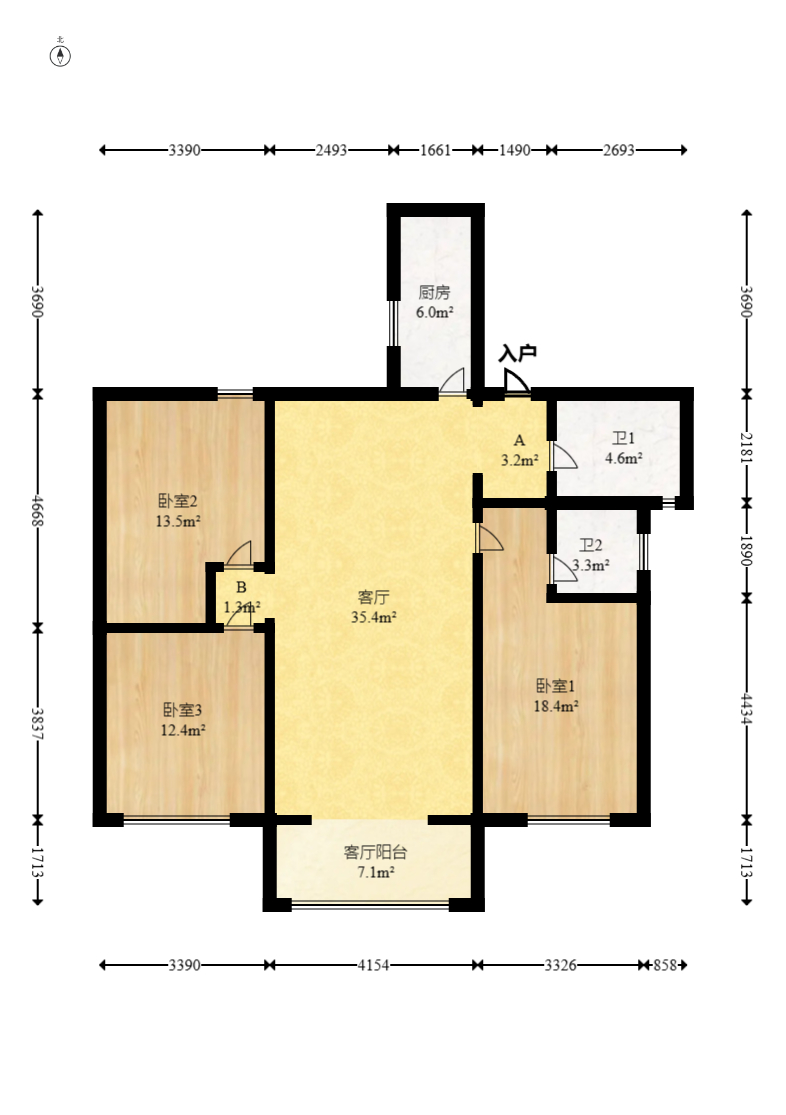 嘉福长安郡(融信澜悦、嘉福好美家园) 3室2厅2卫 115.0万 嘉福长安郡(融信澜悦、嘉福好美家园) 3室2厅2卫 115.0万户型图