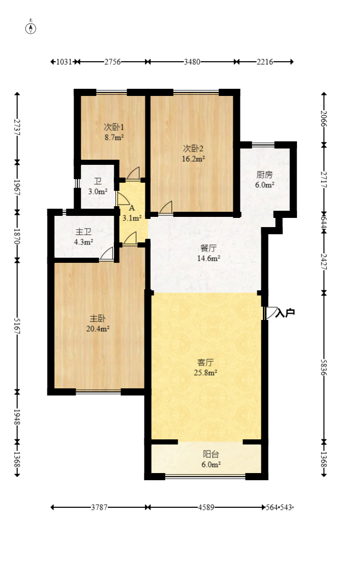 幸福考拉  3室2厅2卫   132.00万室内图1