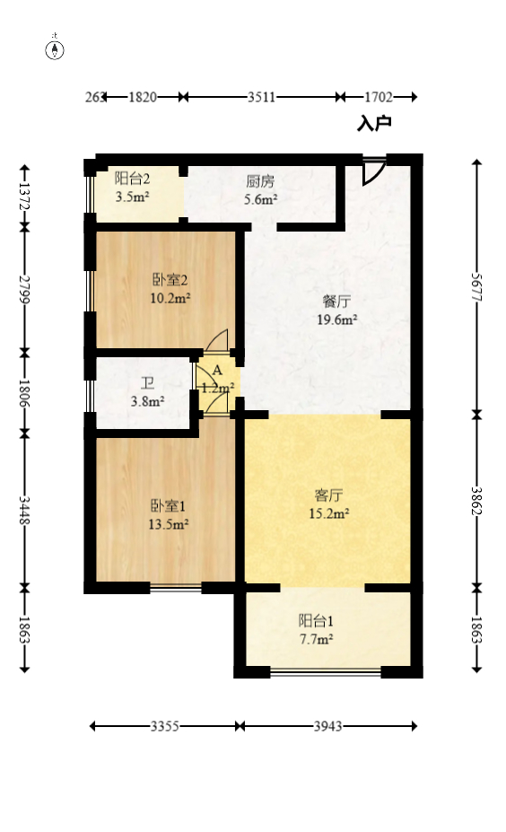长房白沙湾  2室2厅1卫   83.00万室内图1