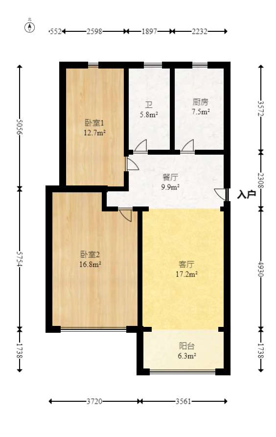桔园小区1-8片  2室1厅1卫   51.80万室内图1