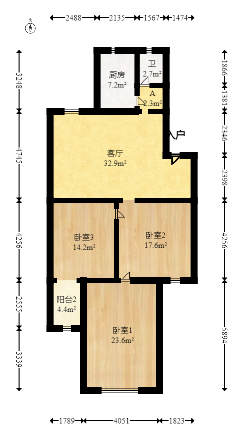 古堆山送变电宿舍  3室1厅1卫   69.80万室内图1