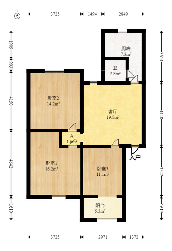 长坡社区  3室2厅1卫   62.00万室内图1