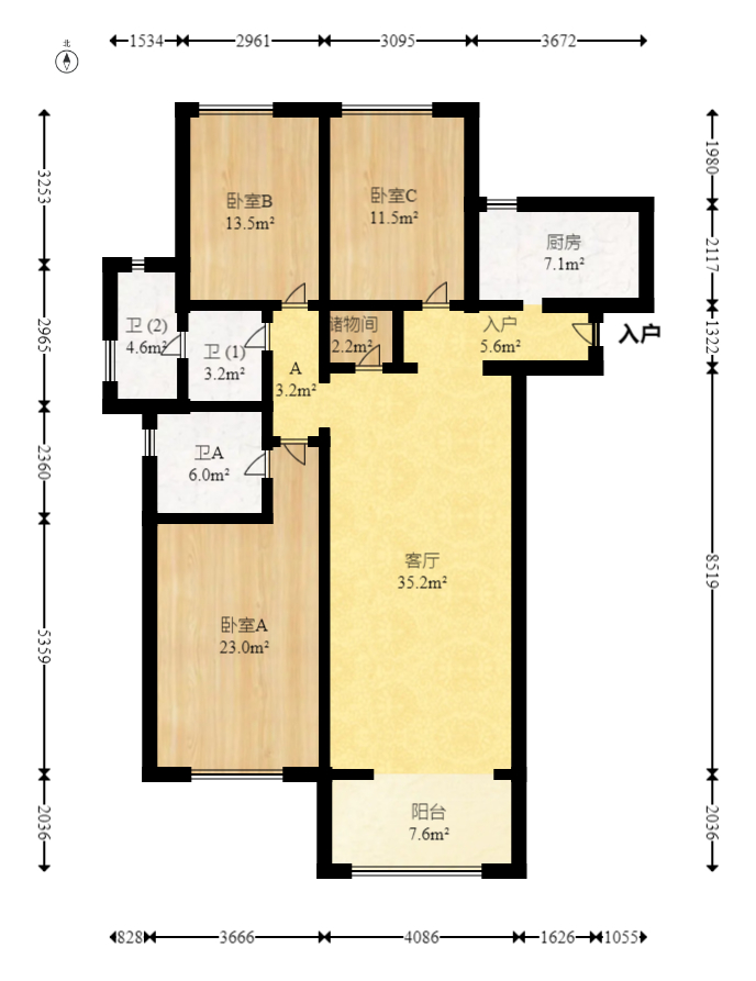 梅溪湖金茂府（金茂广场）（金茂览秀城）  3室2厅2卫   320.00万室内图1