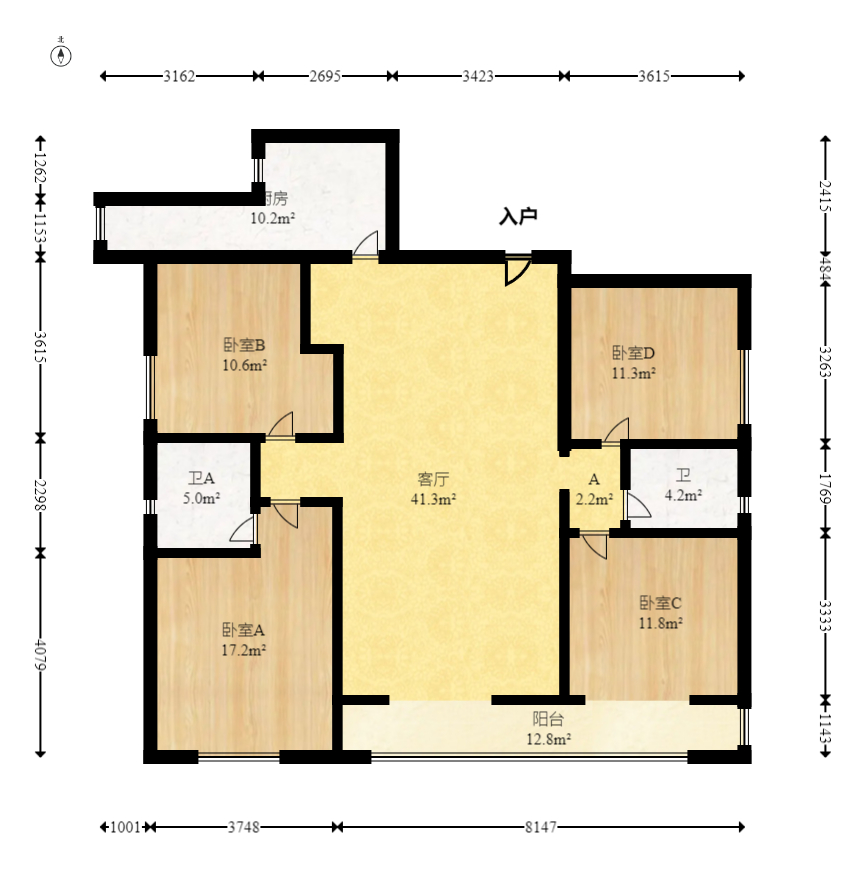 中建梅溪湖中心  4室2厅2卫   278.00万室内图1