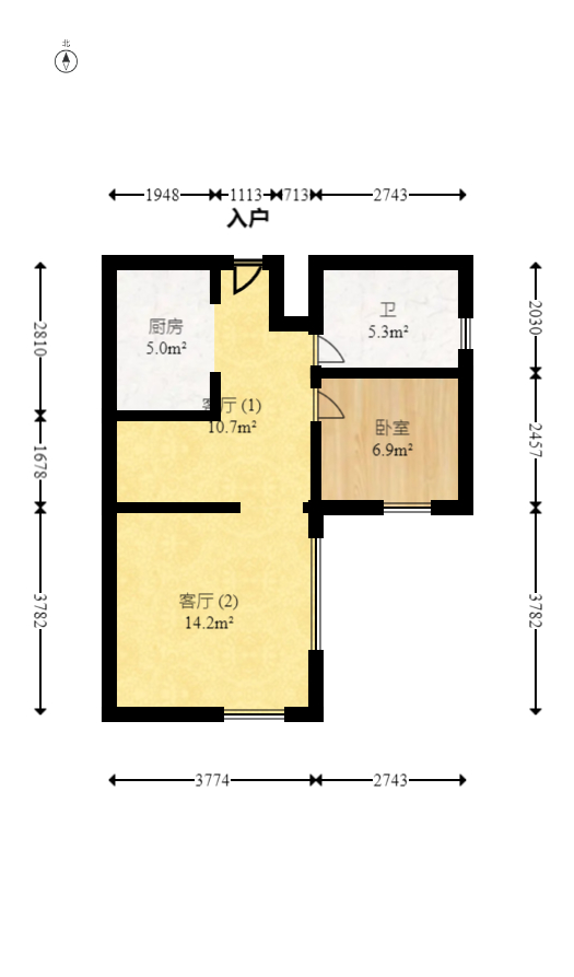 金茂梅溪湖  2室1厅1卫   40.00万室内图1