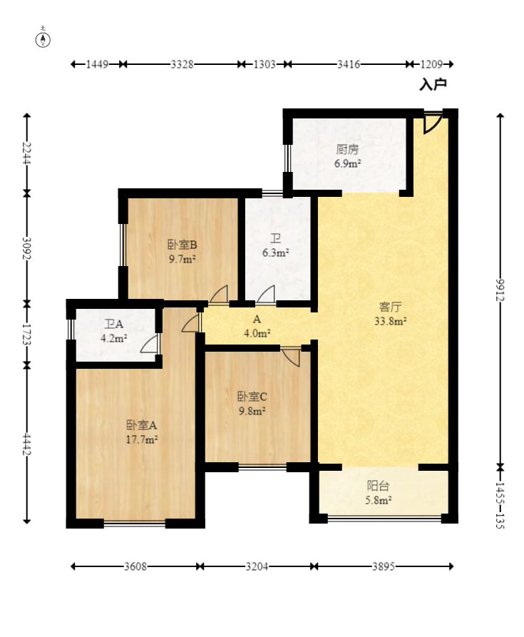 达美D6区 3室2厅2卫 95.0万 达美D6区 3室2厅2卫 95.0万户型图
