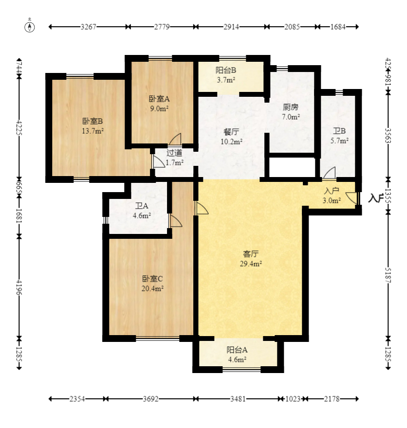 长潭佳园  3室2厅2卫   68.00万室内图1