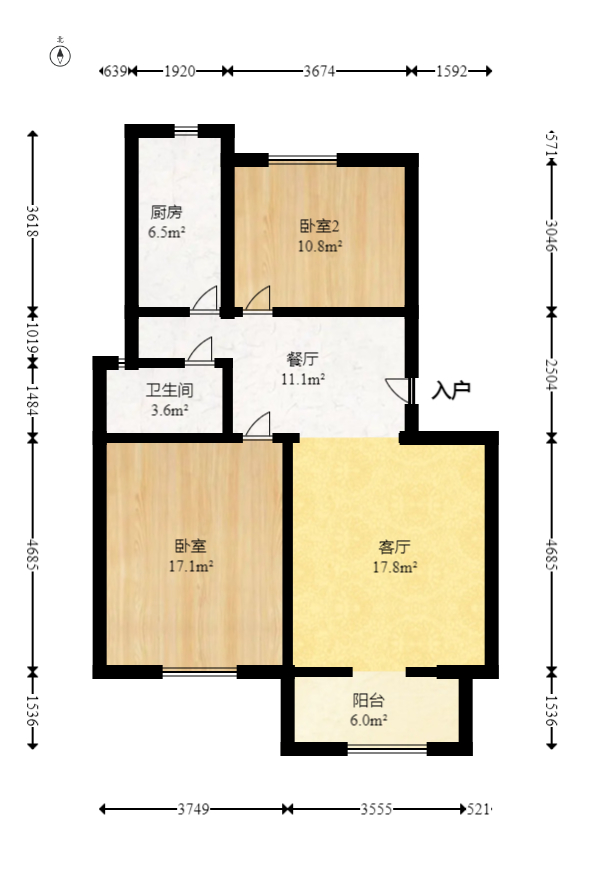 东岸锦城(东方人家)  2室2厅1卫    51.0万室内图1