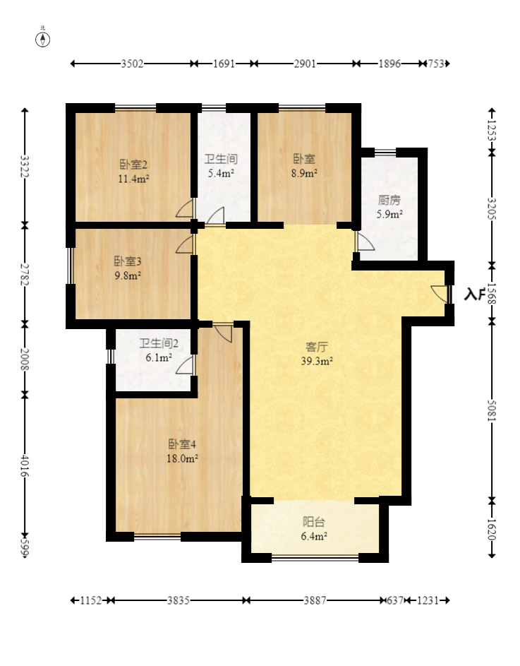 辉宏橄榄城 4室2厅2卫 88.8万 辉宏橄榄城 4室2厅2卫 88.8万户型图
