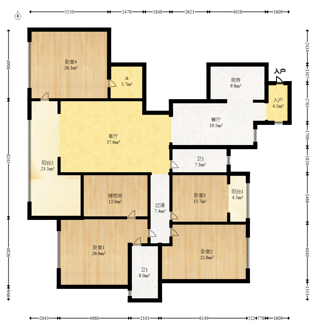 中建江山壹号  4室2厅3卫   650.00万室内图1