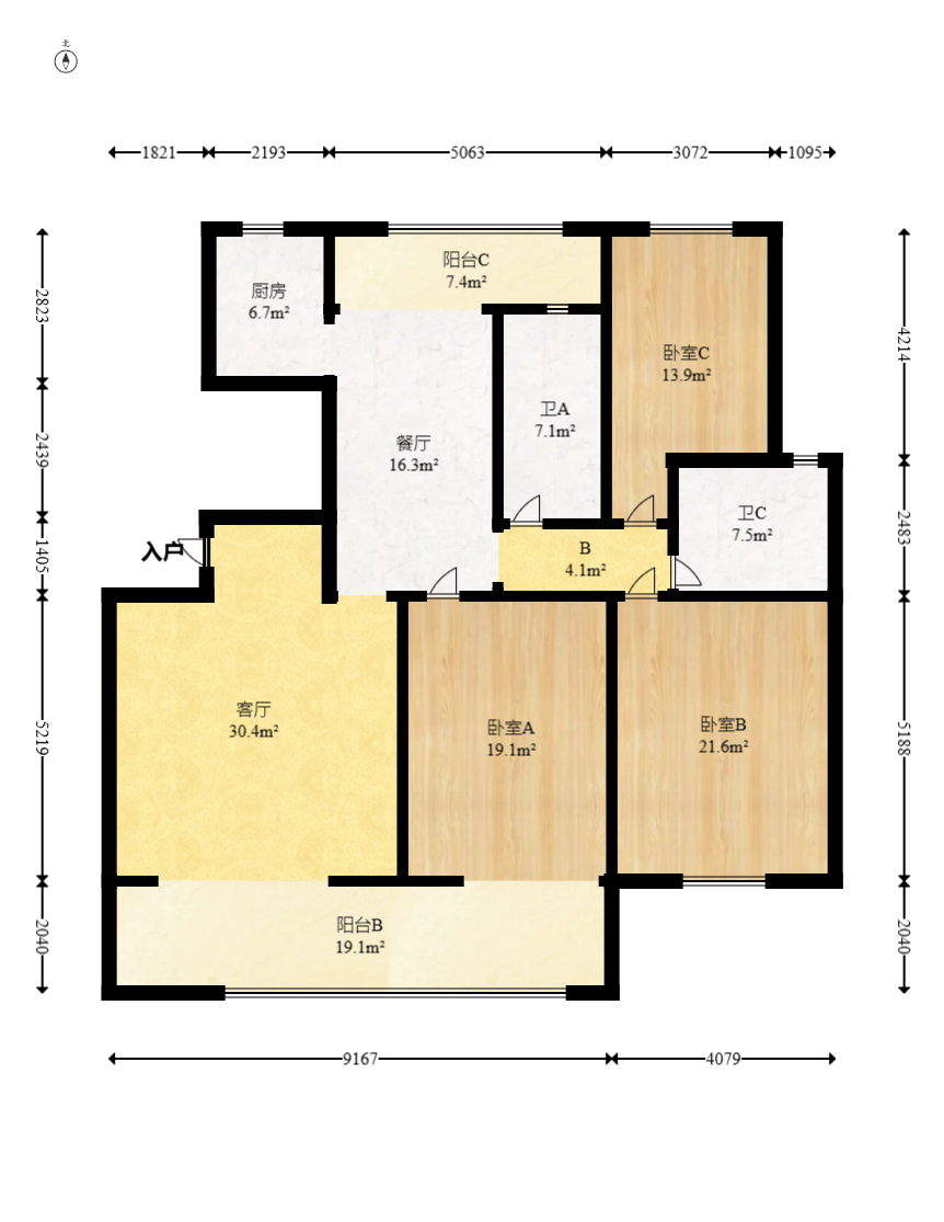 中天瑞景  3室2厅1卫   125.00万室内图1
