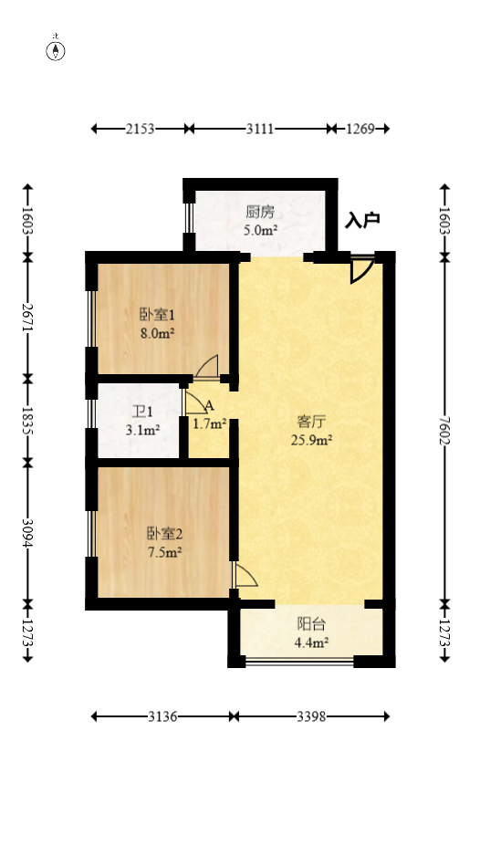 万科魅力之城  2室1厅1卫    70.0万室内图1